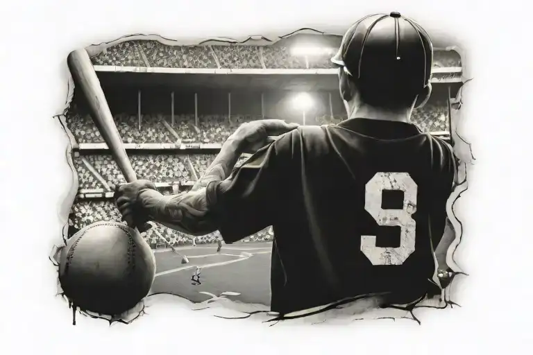 Little Boy With A Baseball Bat Looking At A Baseball Stadium