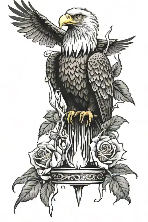 A Candle Burning With An Eagle Flying Above It With A Rose Stem