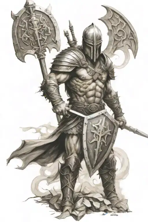 Partan Warrion Under Lighning Bolts With A Shield And A Sword