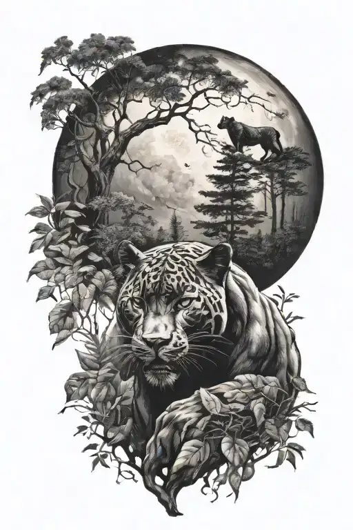 Black Panther And Forest With Moon