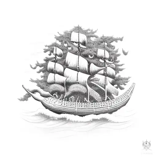 An Intricately Designed Viking Ship Sailing Through A Dark Forest