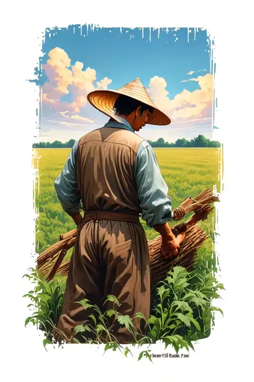 Story Of The Chinese Farmer Working In Field Facing Away Stoicism Looking At Sunset