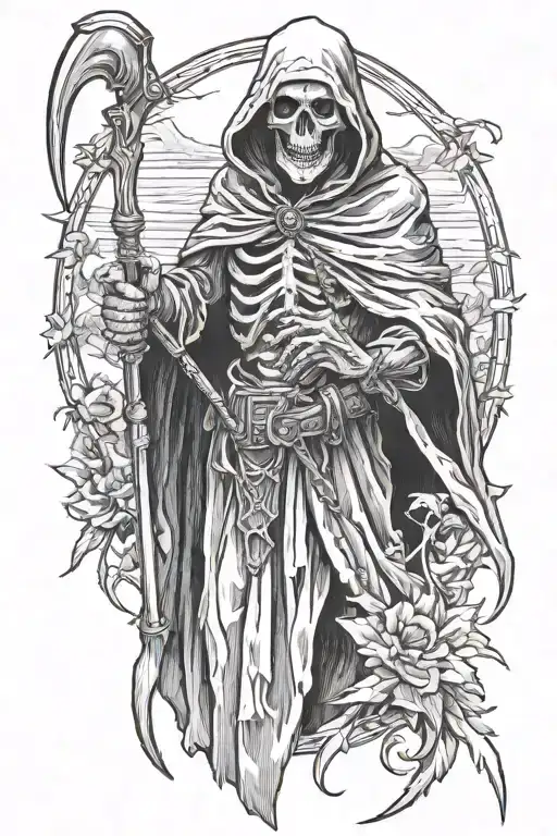 Reaper With Scyth And Torch Held
