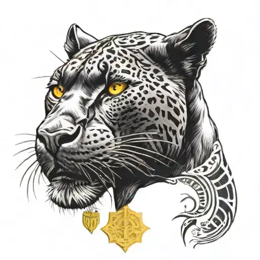 The Vegvisir On The Shoulder And The Head Of A Black Panther With Yellow Eyes On The Bicep