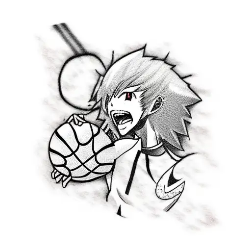 A Manga Character Playing Basketball With An Electric Guitar On His Tee Shirt