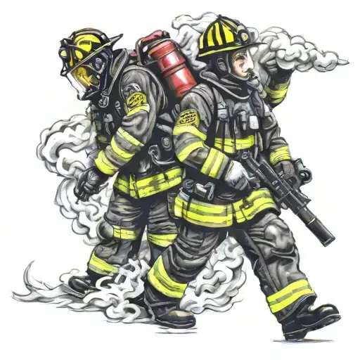 Father And Son Firefighter Battling Flames