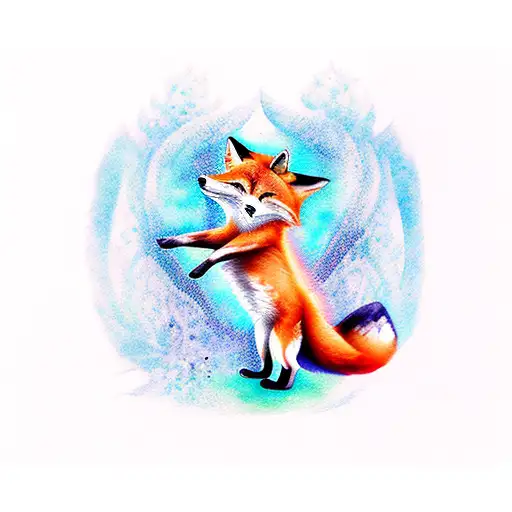 Fox Full Body Running Playing Jumping Whimsical Watercolor