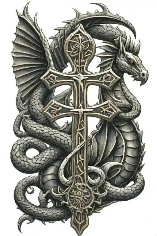 Egyptian Ankh And A Dragon