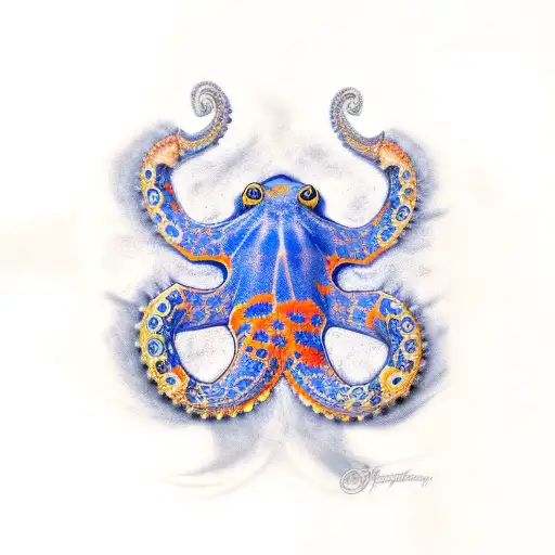 Angry Orange Blue Ringed Octopus Sprawled Out
