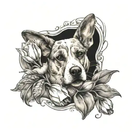 A Dog Paw With Tulips Around