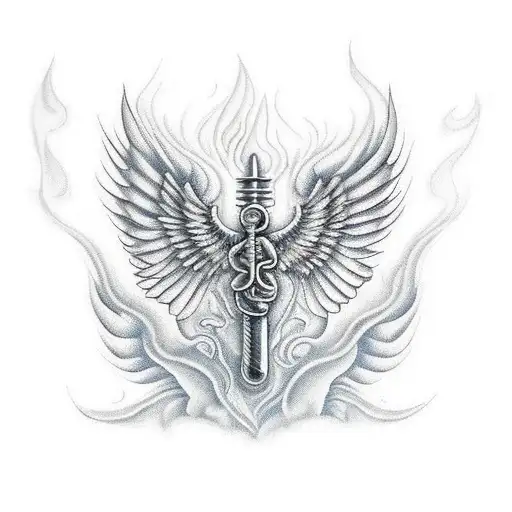 A Realistic Portrait Of A Firefighter Pilot With Wings Made Of Flames