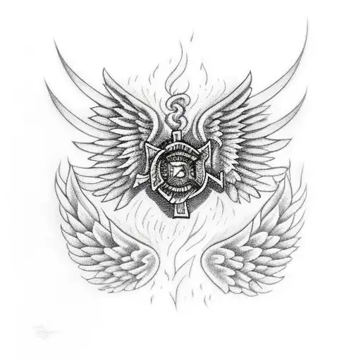 A Realistic Portrait Of A Firefighter Pilot With Wings Made Of Flames