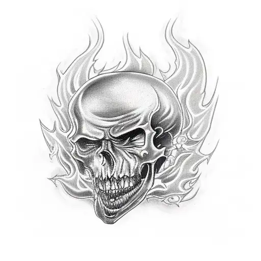 A Gothic-inspired Tattoo Of A Hot Rod Engulfed In Flames With Skulls In The Background