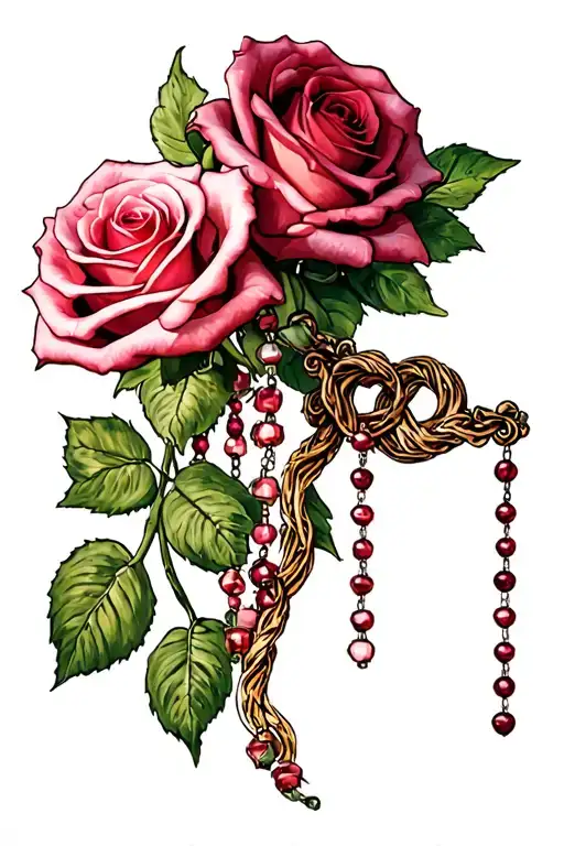 Roses And Rosary Intertwined