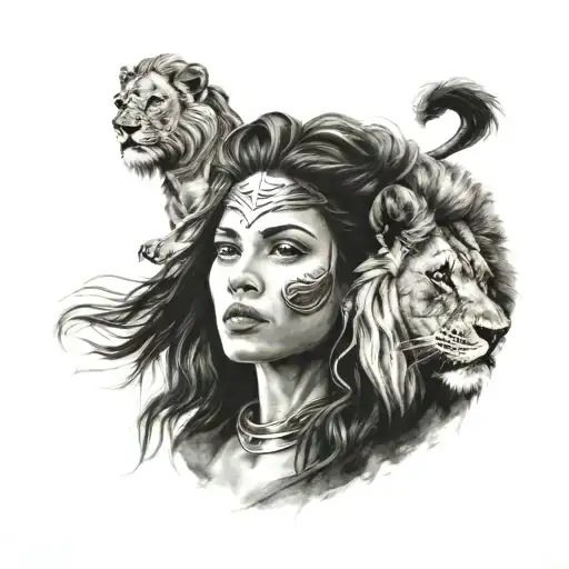Warrior Girl With Lion