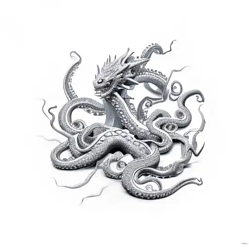 Dragon And Octopus In The Battle