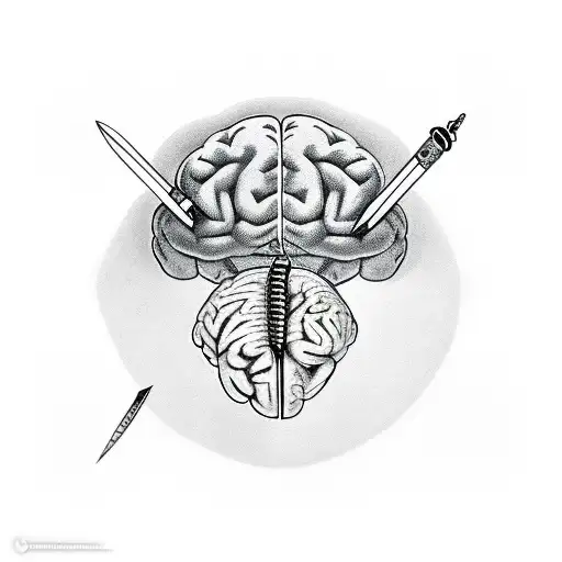 Brain With Dagger Going Through It And A Medicine Snake Wrapped Around The Dagger