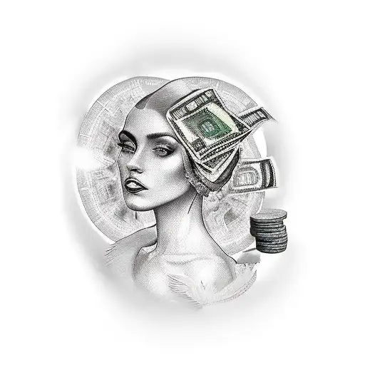 A Mysterious Woman In A Black Dress Holding A Stack Of Money