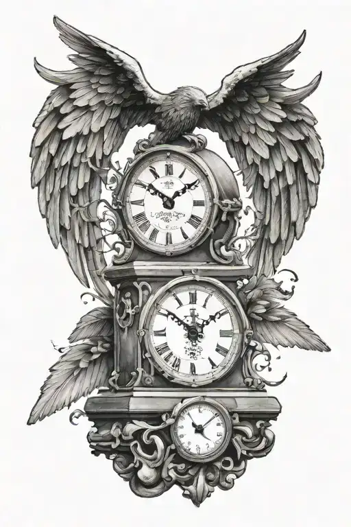 Damaged Clock On Either Side Of The Headstone With Wings