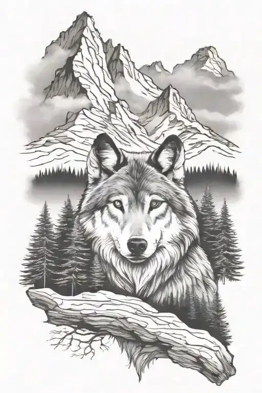 Wolf With Mountains With Forest