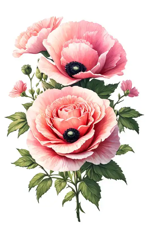 Rose Carnation Cherry Blossoms And Poppy