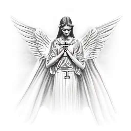 Black Angel Holding A Cross Necklace In Her Hands