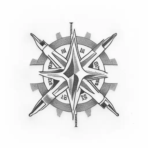 Twin Towers With American Flag Weaving Through With A Compass