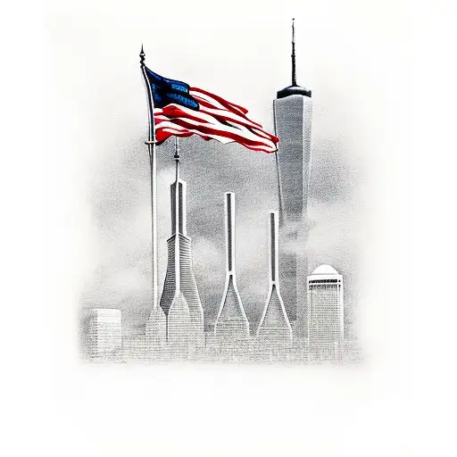 A Compasss And The Twin Towers With American Flag Weaving Through
