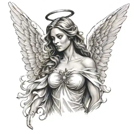 Beautiful Women Stand Sideway Shown As An Angel With Wings