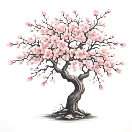 Cherry Blossom Tree With Detailed Flowers And Falling Pedals