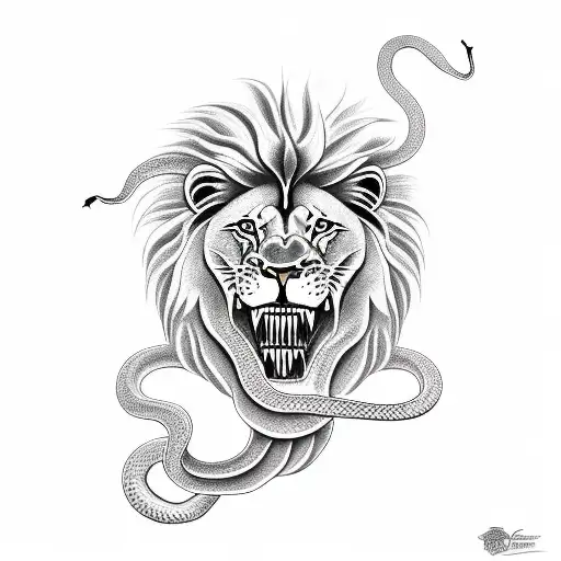A Lion Biting Snake