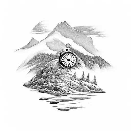 Mountain Scene With Clock And Butterfly
