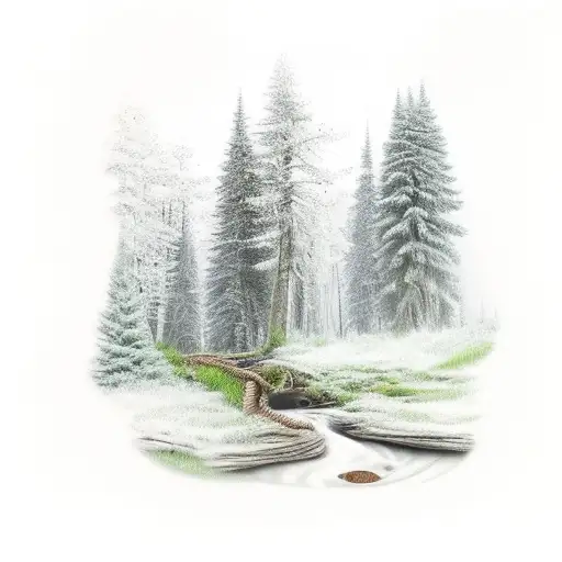 Forest With A Stream Through It With Bigfoot