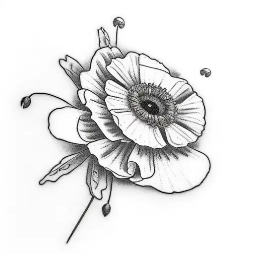Small Flower Tattoo With Poppy And Daisy With A Butterfly