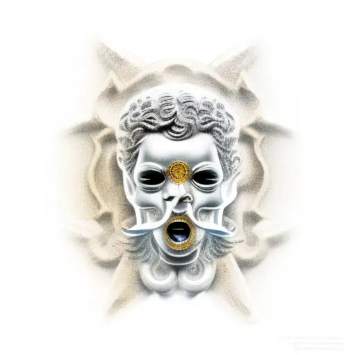 Greek Statue With A Broken Gold Skull