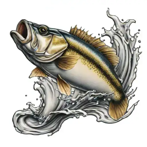 Bass Jumping Out Of Water With Fishing Hook And Initials Ldr