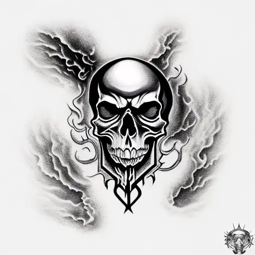 Fire Skull With Black Metal Lettering