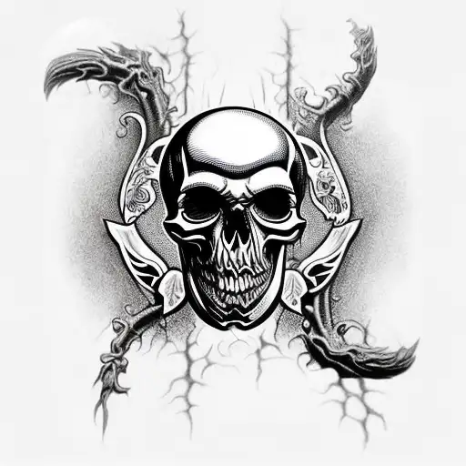 Turbo Skull With Black Metal Lettering