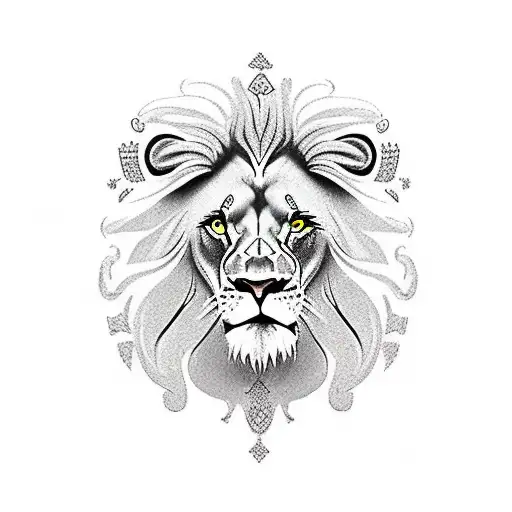 Lion Con Runas Vikingas Estilo Trash Polka