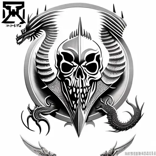 Shield With A Realistic Skull With Spikes And A Dragon And Owl Eyes