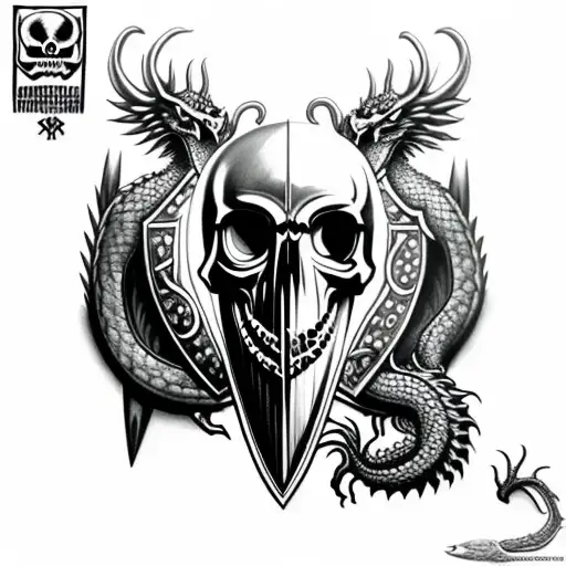 Shield With A Realistic Skull With Spikes And A Dragon And Owl Eyes
