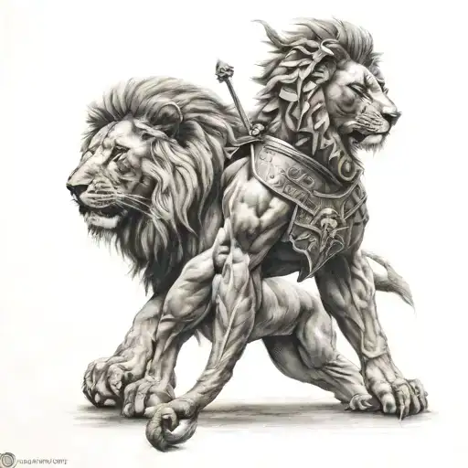 Lion And Gladiator And The Coliseum Inside