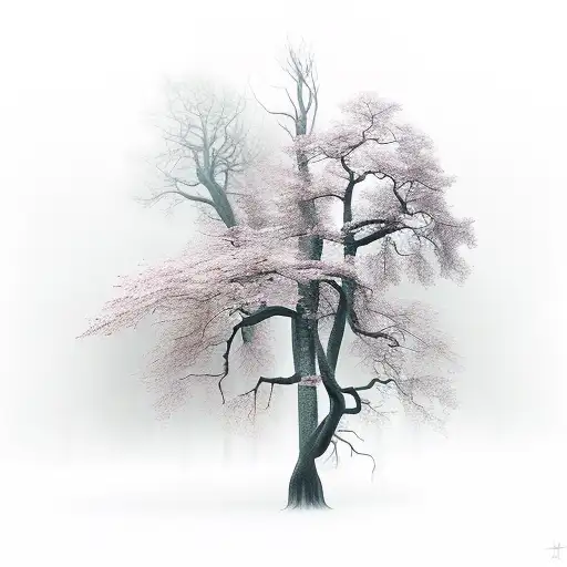 A Hauntingly Beautiful Forest Scene With Twisted Trees And Eerie Fog