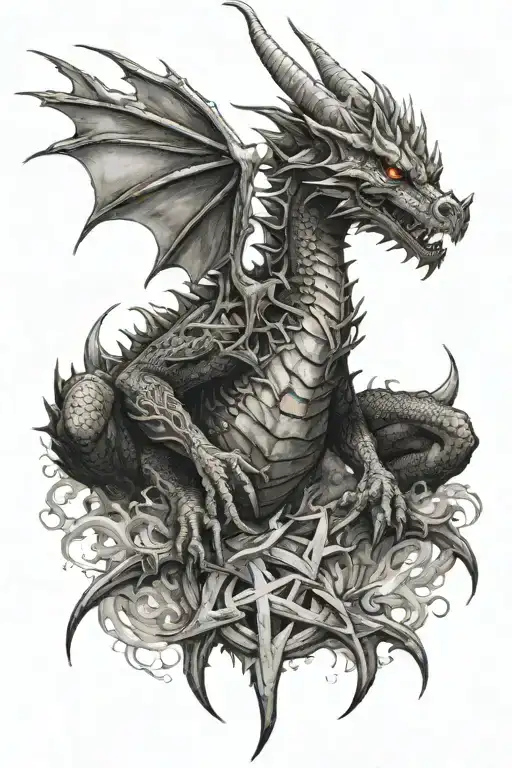 Little Black With Pentagram Ruin On His Forehead In A Stance Dragon Breathing Fire