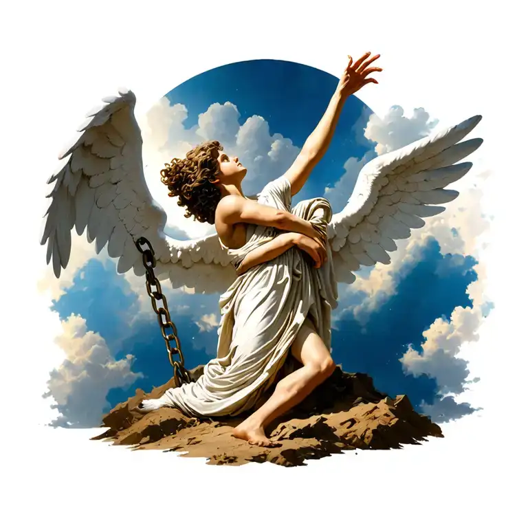 Angel Reaching For The Sky With Ankle Shackled To The Ground