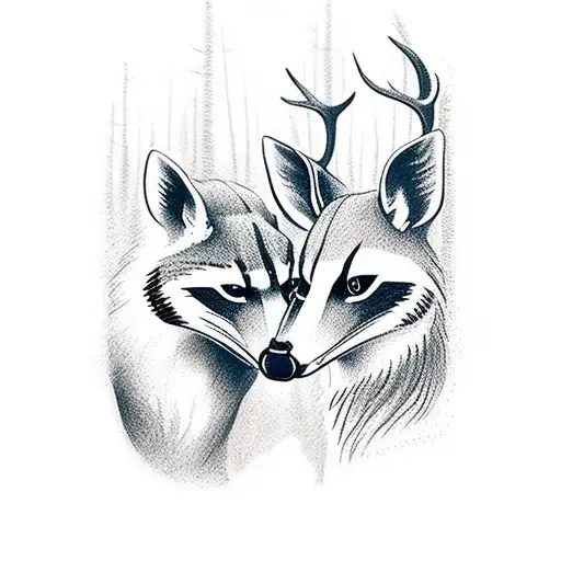 Deer And Raccoon In The Woods
