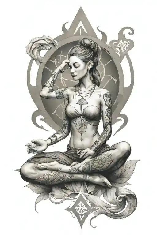 Inguz Rune With A Lady Figure In Lotus Pose