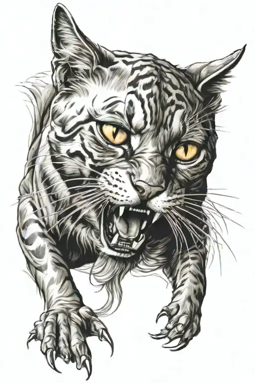 Cat Mad Almost Biting Prey It Is Dangerous Looking Only Head And Neck Visible