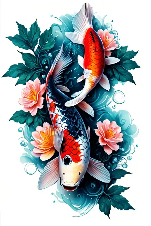 Koi Fish And Flowers