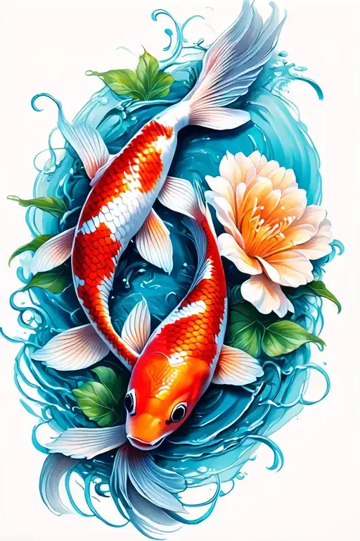 Koi Fish And Flowers